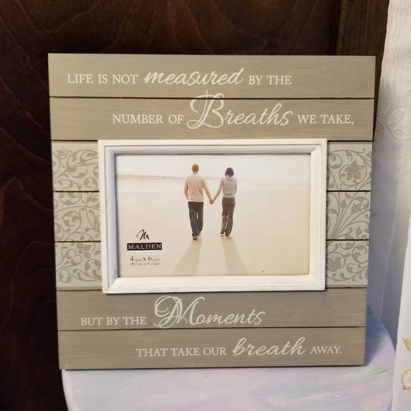 Picture Frame, 4 x 6 Frame, Life is Not Measured Script, Sunwashed Gray White - Picture 1 of 4